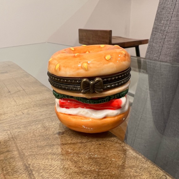 Bagel Sandwich Lox Cream Cheese Hinged Trinket Box with pickle
